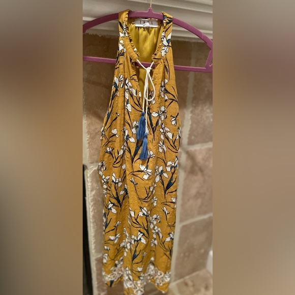 THML Anthropologie Embroidered gauzy ruffled collar midi dress tassels SM - Picture 1 of 12